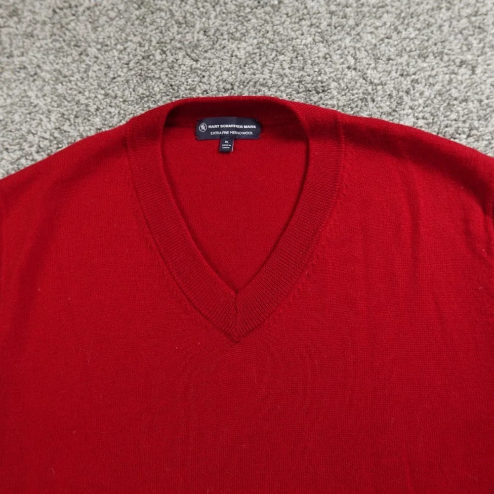 Hart Schaffner Marx Sweater‎ Vest Mens XL Red Merino Wool Pullover V Neck Cozy